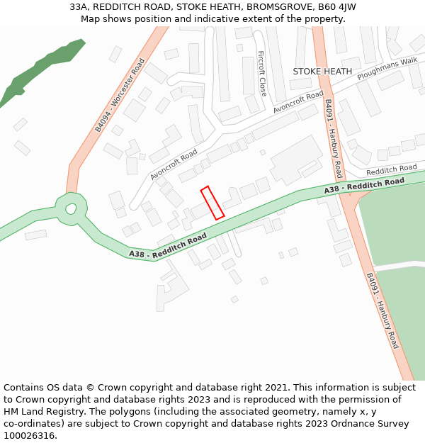 33A, REDDITCH ROAD, STOKE HEATH, BROMSGROVE, B60 4JW: Location map and indicative extent of plot