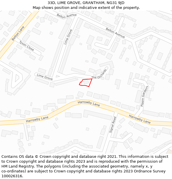 33D, LIME GROVE, GRANTHAM, NG31 9JD: Location map and indicative extent of plot