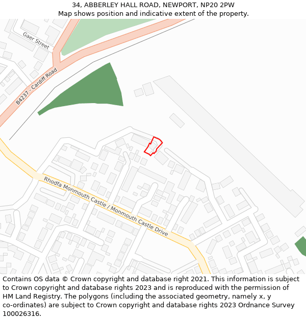 34, ABBERLEY HALL ROAD, NEWPORT, NP20 2PW: Location map and indicative extent of plot