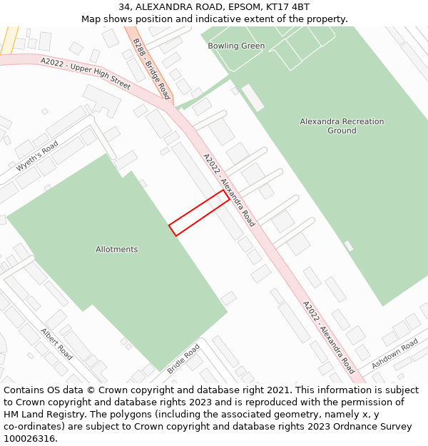 34, ALEXANDRA ROAD, EPSOM, KT17 4BT: Location map and indicative extent of plot