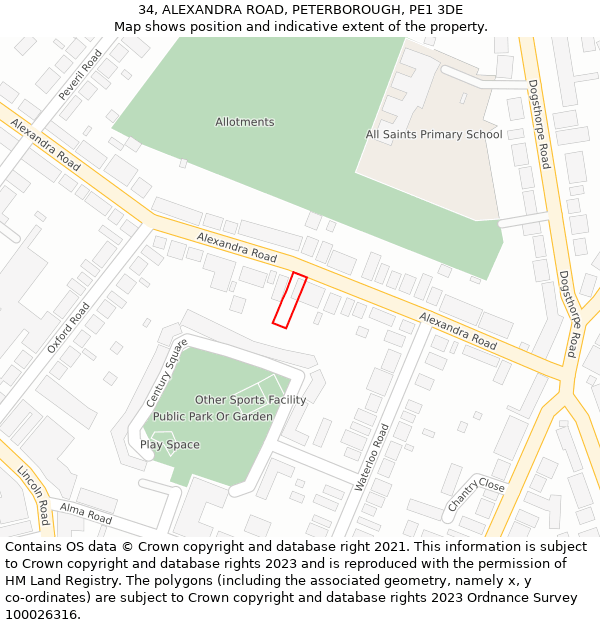 34, ALEXANDRA ROAD, PETERBOROUGH, PE1 3DE: Location map and indicative extent of plot