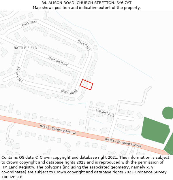 34, ALISON ROAD, CHURCH STRETTON, SY6 7AT: Location map and indicative extent of plot