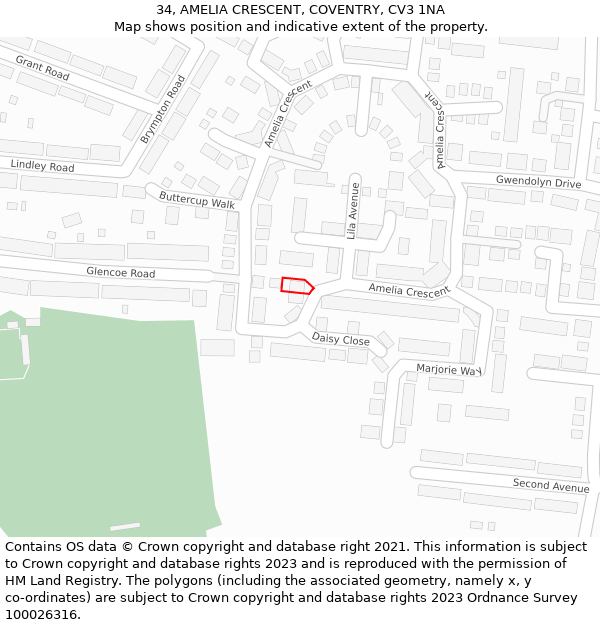 34, AMELIA CRESCENT, COVENTRY, CV3 1NA: Location map and indicative extent of plot