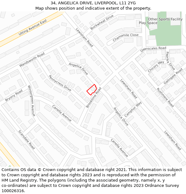 34, ANGELICA DRIVE, LIVERPOOL, L11 2YG: Location map and indicative extent of plot