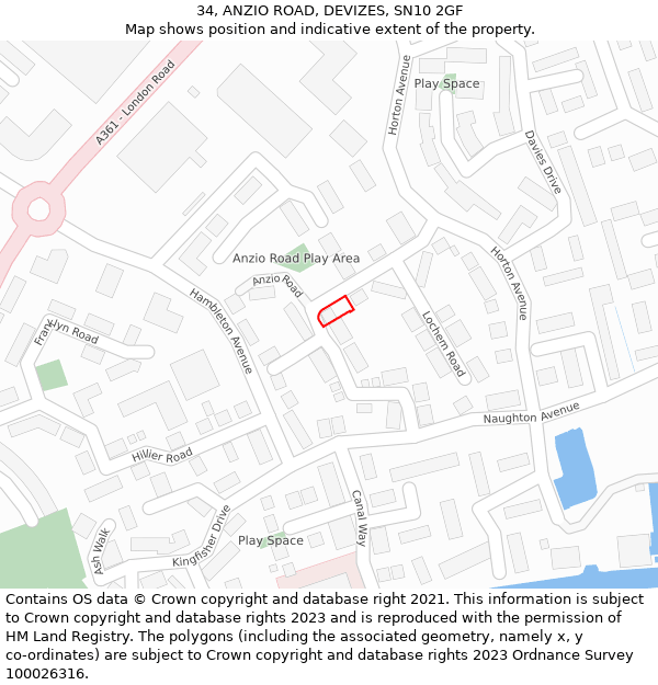 34, ANZIO ROAD, DEVIZES, SN10 2GF: Location map and indicative extent of plot