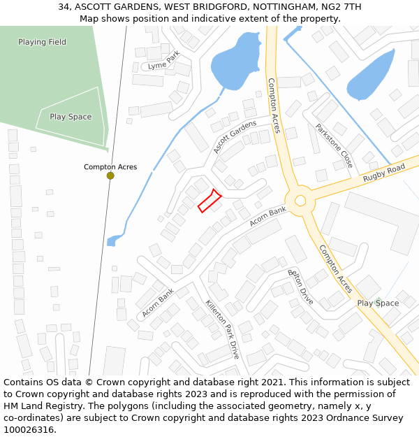 34, ASCOTT GARDENS, WEST BRIDGFORD, NOTTINGHAM, NG2 7TH: Location map and indicative extent of plot