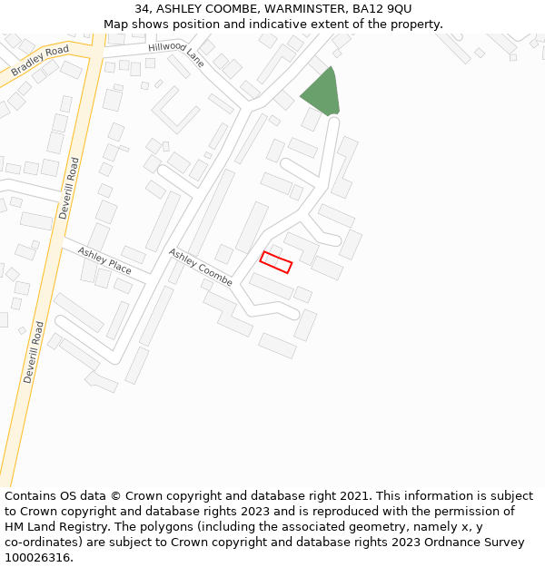 34, ASHLEY COOMBE, WARMINSTER, BA12 9QU: Location map and indicative extent of plot