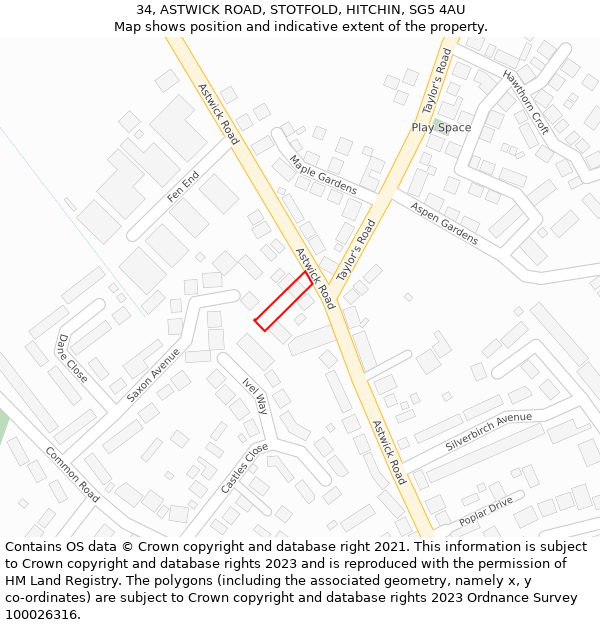 34, ASTWICK ROAD, STOTFOLD, HITCHIN, SG5 4AU: Location map and indicative extent of plot