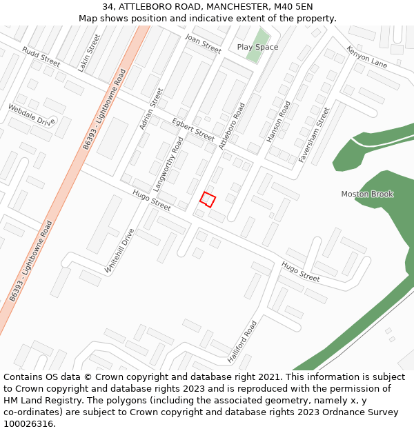 34, ATTLEBORO ROAD, MANCHESTER, M40 5EN: Location map and indicative extent of plot