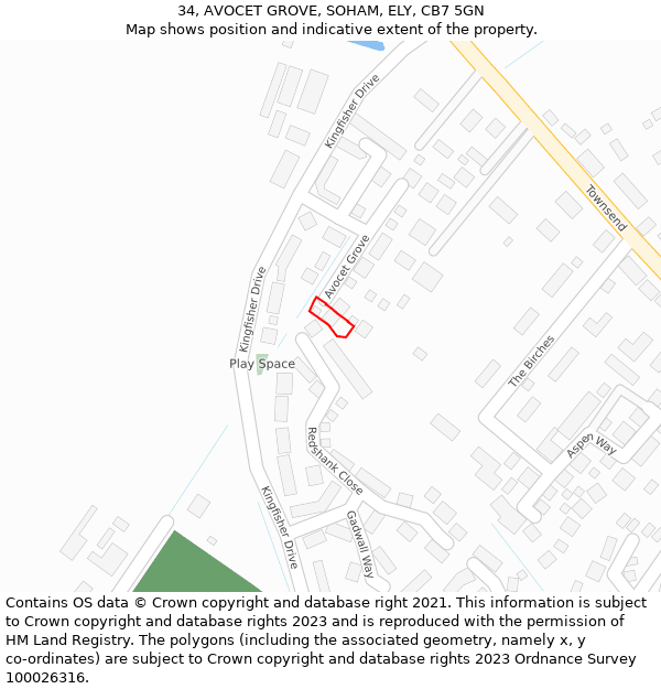 34, AVOCET GROVE, SOHAM, ELY, CB7 5GN: Location map and indicative extent of plot