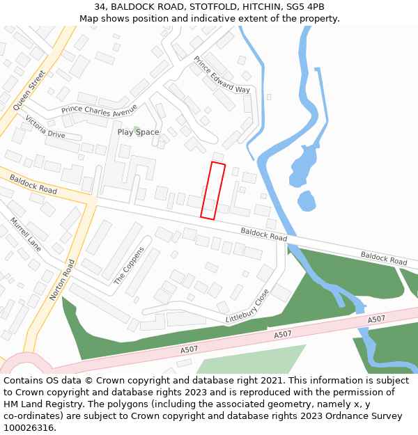 34, BALDOCK ROAD, STOTFOLD, HITCHIN, SG5 4PB: Location map and indicative extent of plot