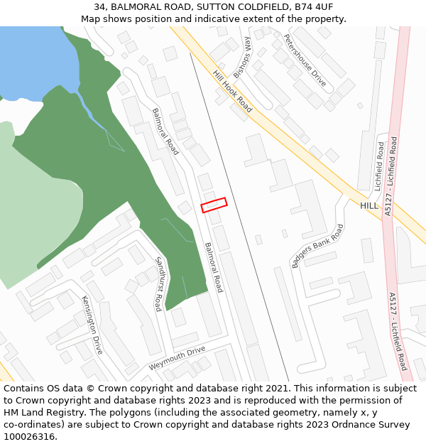 34, BALMORAL ROAD, SUTTON COLDFIELD, B74 4UF: Location map and indicative extent of plot