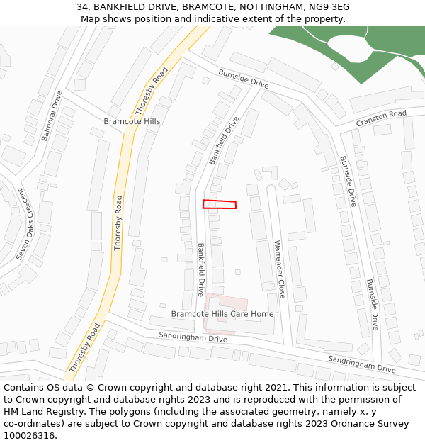 34, BANKFIELD DRIVE, BRAMCOTE, NOTTINGHAM, NG9 3EG: Location map and indicative extent of plot