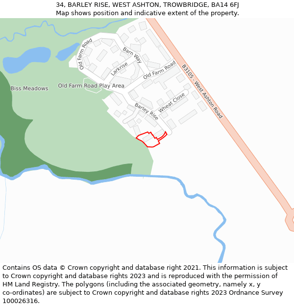 34, BARLEY RISE, WEST ASHTON, TROWBRIDGE, BA14 6FJ: Location map and indicative extent of plot