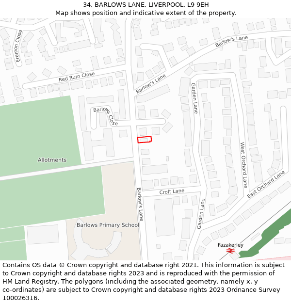 34, BARLOWS LANE, LIVERPOOL, L9 9EH: Location map and indicative extent of plot