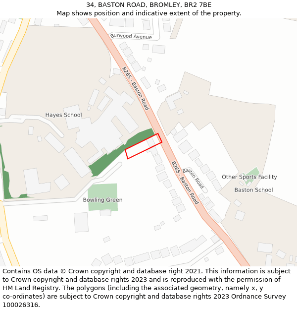 34, BASTON ROAD, BROMLEY, BR2 7BE: Location map and indicative extent of plot