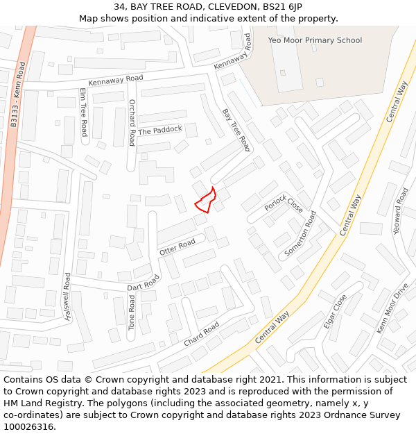 34, BAY TREE ROAD, CLEVEDON, BS21 6JP: Location map and indicative extent of plot