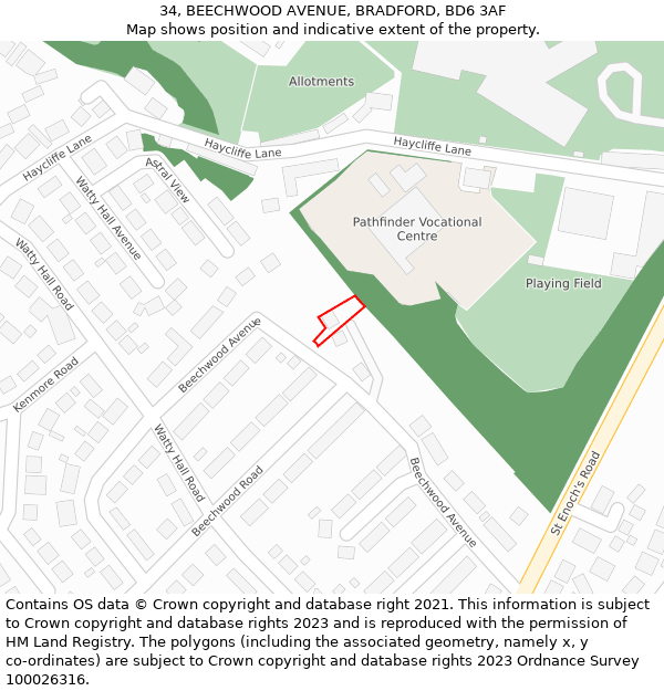 34, BEECHWOOD AVENUE, BRADFORD, BD6 3AF: Location map and indicative extent of plot