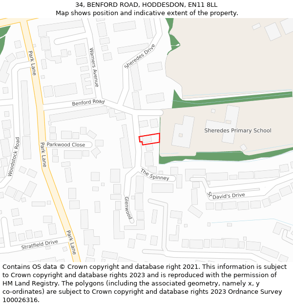 34, BENFORD ROAD, HODDESDON, EN11 8LL: Location map and indicative extent of plot