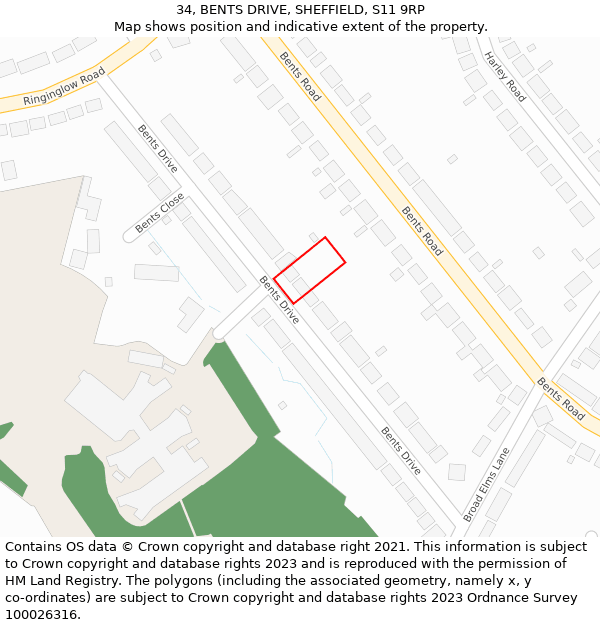 34, BENTS DRIVE, SHEFFIELD, S11 9RP: Location map and indicative extent of plot