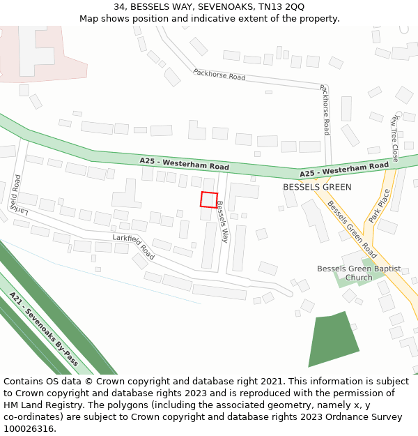 34, BESSELS WAY, SEVENOAKS, TN13 2QQ: Location map and indicative extent of plot