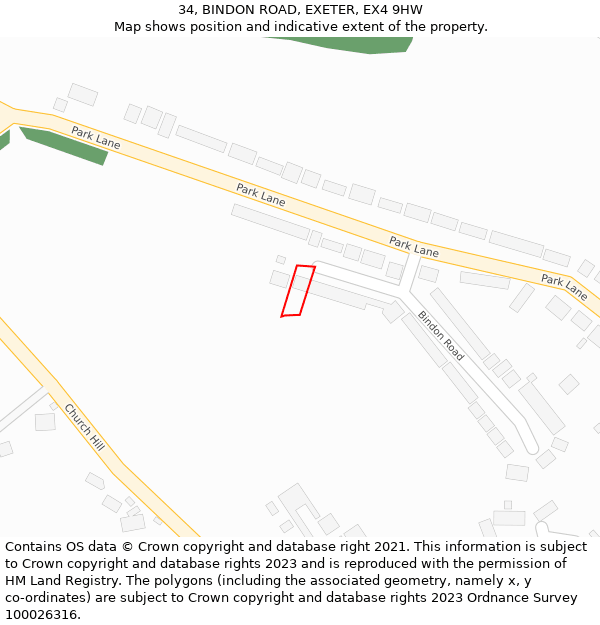 34, BINDON ROAD, EXETER, EX4 9HW: Location map and indicative extent of plot
