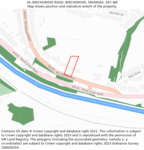 34, BIRCHGROVE ROAD, BIRCHGROVE, SWANSEA, SA7 9JR: Location map and indicative extent of plot