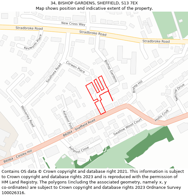 34, BISHOP GARDENS, SHEFFIELD, S13 7EX: Location map and indicative extent of plot