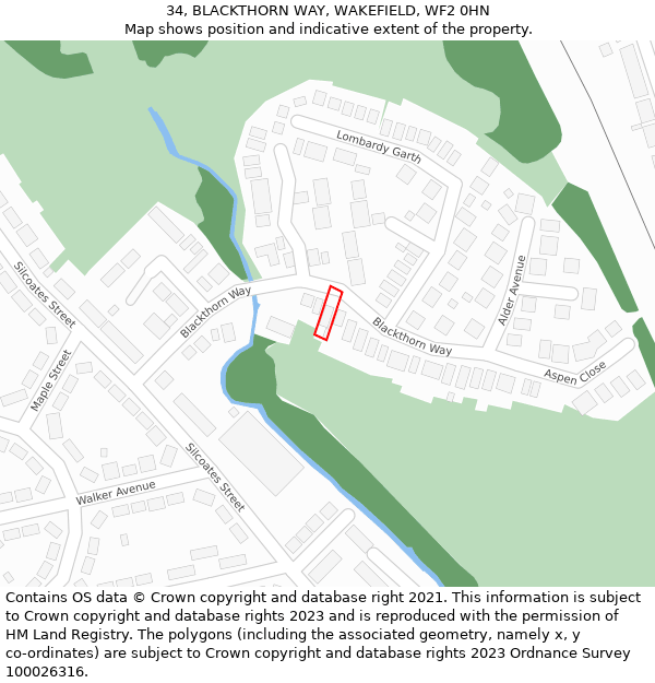 34, BLACKTHORN WAY, WAKEFIELD, WF2 0HN: Location map and indicative extent of plot