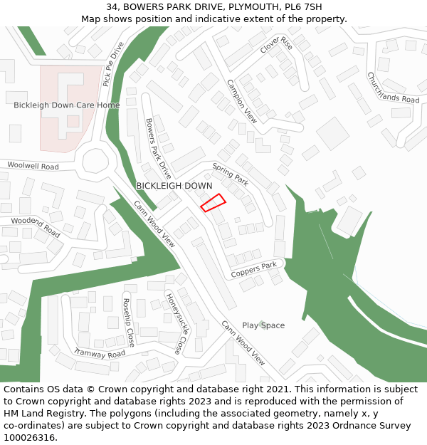 34, BOWERS PARK DRIVE, PLYMOUTH, PL6 7SH: Location map and indicative extent of plot