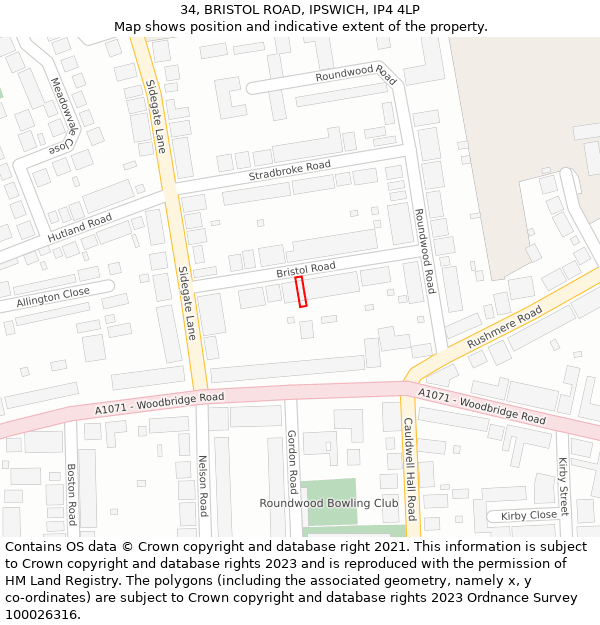 34, BRISTOL ROAD, IPSWICH, IP4 4LP: Location map and indicative extent of plot