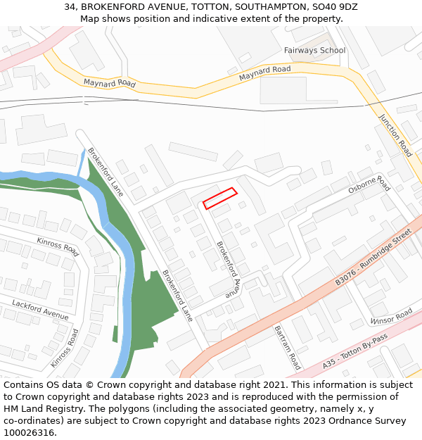 34, BROKENFORD AVENUE, TOTTON, SOUTHAMPTON, SO40 9DZ: Location map and indicative extent of plot