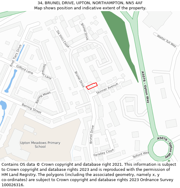 34, BRUNEL DRIVE, UPTON, NORTHAMPTON, NN5 4AF: Location map and indicative extent of plot
