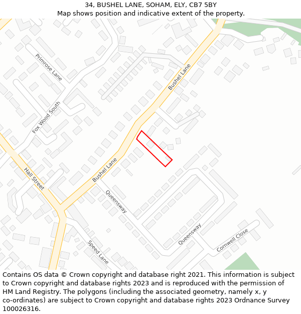 34, BUSHEL LANE, SOHAM, ELY, CB7 5BY: Location map and indicative extent of plot