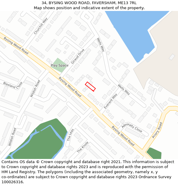 34, BYSING WOOD ROAD, FAVERSHAM, ME13 7RL: Location map and indicative extent of plot