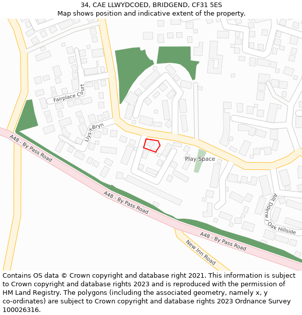 34, CAE LLWYDCOED, BRIDGEND, CF31 5ES: Location map and indicative extent of plot