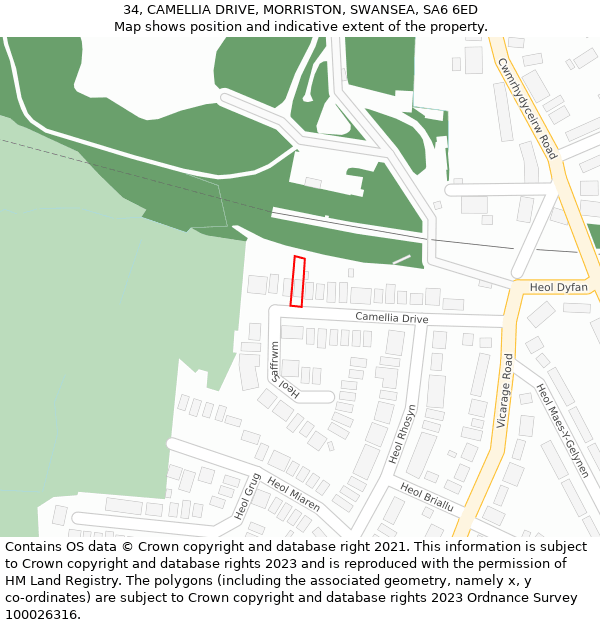 34, CAMELLIA DRIVE, MORRISTON, SWANSEA, SA6 6ED: Location map and indicative extent of plot