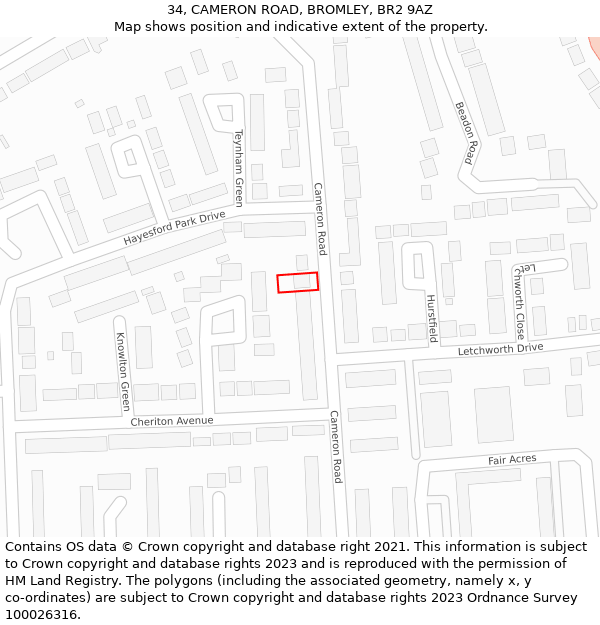 34, CAMERON ROAD, BROMLEY, BR2 9AZ: Location map and indicative extent of plot