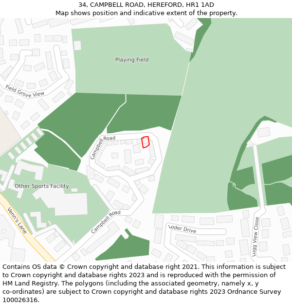 34, CAMPBELL ROAD, HEREFORD, HR1 1AD: Location map and indicative extent of plot