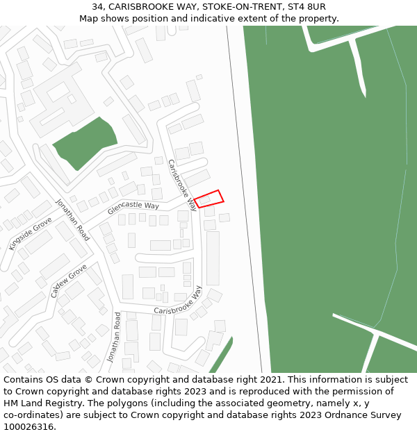 34, CARISBROOKE WAY, STOKE-ON-TRENT, ST4 8UR: Location map and indicative extent of plot