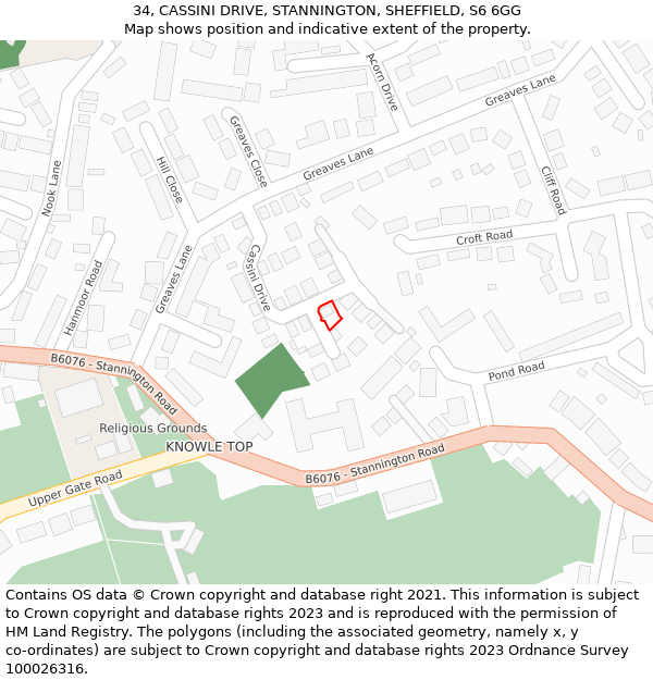 34, CASSINI DRIVE, STANNINGTON, SHEFFIELD, S6 6GG: Location map and indicative extent of plot