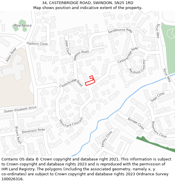 34, CASTERBRIDGE ROAD, SWINDON, SN25 1RD: Location map and indicative extent of plot