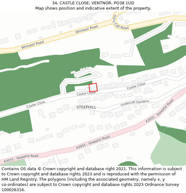 34, CASTLE CLOSE, VENTNOR, PO38 1UD: Location map and indicative extent of plot
