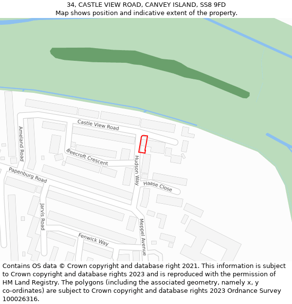 34, CASTLE VIEW ROAD, CANVEY ISLAND, SS8 9FD: Location map and indicative extent of plot