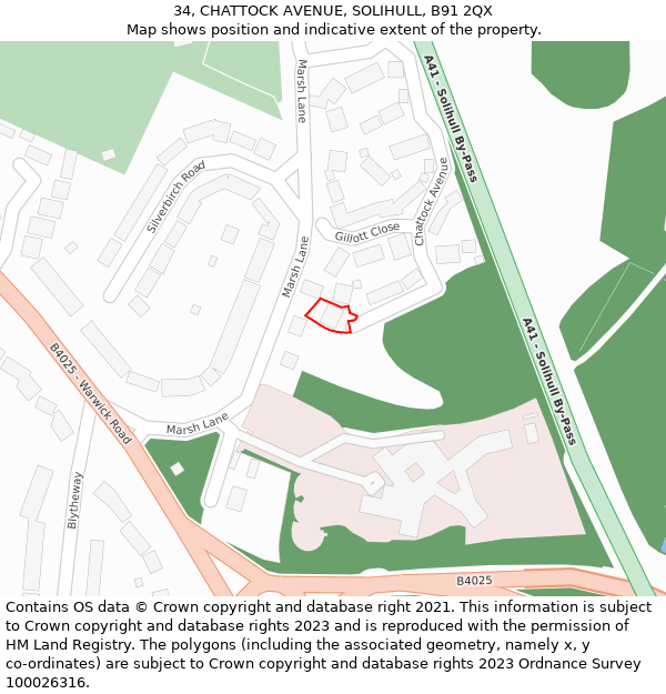 34, CHATTOCK AVENUE, SOLIHULL, B91 2QX: Location map and indicative extent of plot