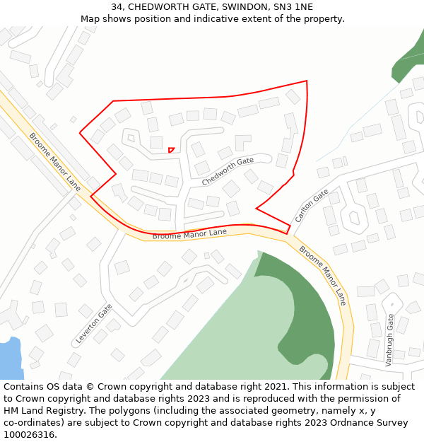 34, CHEDWORTH GATE, SWINDON, SN3 1NE: Location map and indicative extent of plot