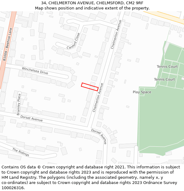 34, CHELMERTON AVENUE, CHELMSFORD, CM2 9RF: Location map and indicative extent of plot