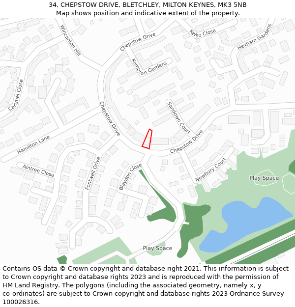 34, CHEPSTOW DRIVE, BLETCHLEY, MILTON KEYNES, MK3 5NB: Location map and indicative extent of plot