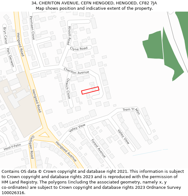 34, CHERITON AVENUE, CEFN HENGOED, HENGOED, CF82 7JA: Location map and indicative extent of plot