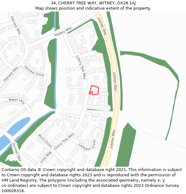 34, CHERRY TREE WAY, WITNEY, OX28 1AJ: Location map and indicative extent of plot